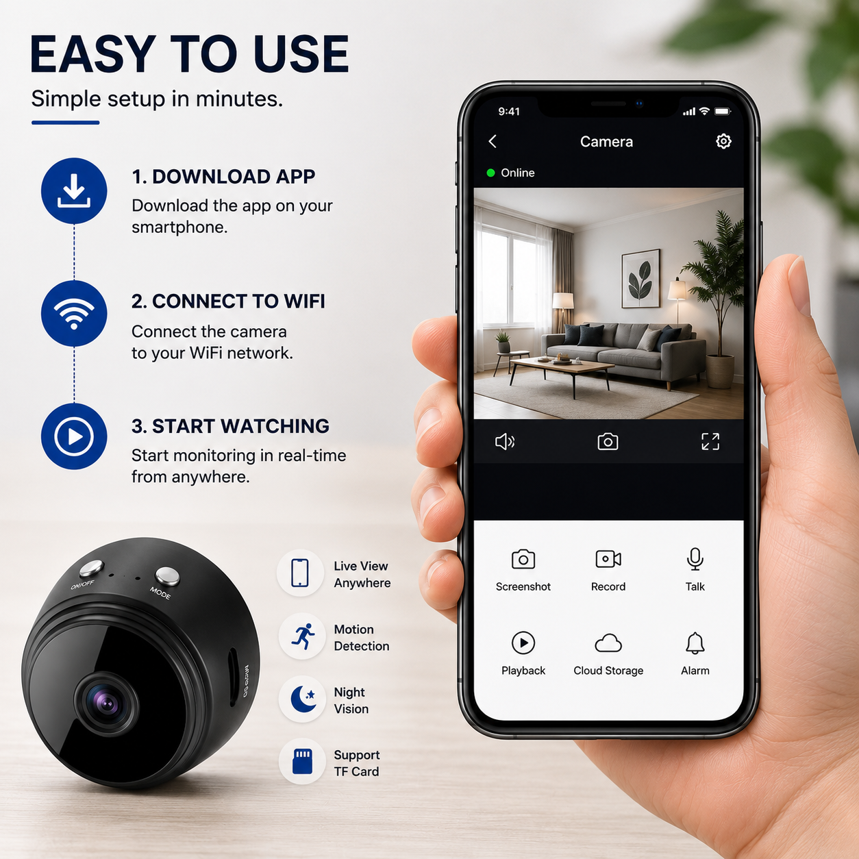 A9 Mini Wireless Security Camera, WiFi Indoor Home Security Camera, Mini Spy Camera, Motion Detection Camera, Night Vision Camera
