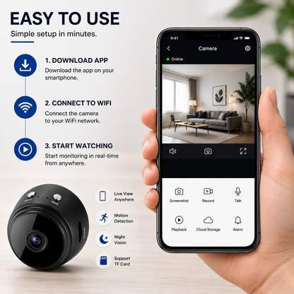 A9 Mini Wireless Security Camera, WiFi Indoor Home Security Camera, Mini Spy Camera, Motion Detection Camera, Night Vision Camera