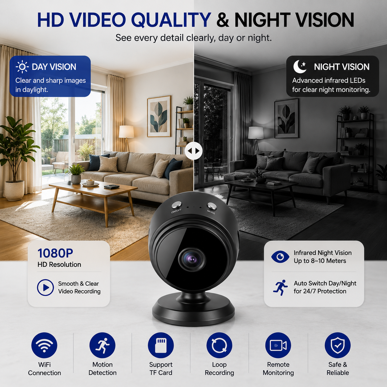 A9 Mini Wireless Security Camera, WiFi Indoor Home Security Camera, Mini Spy Camera, Motion Detection Camera, Night Vision Camera