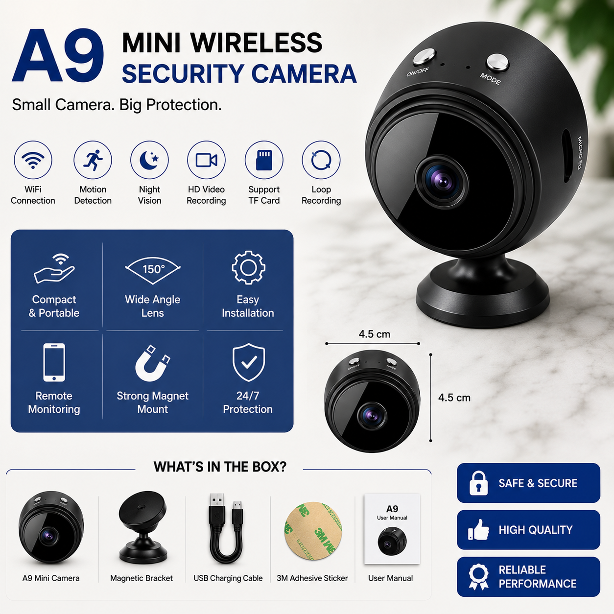 A9 Mini Wireless Security Camera, WiFi Indoor Home Security Camera, Mini Spy Camera, Motion Detection Camera, Night Vision Camera