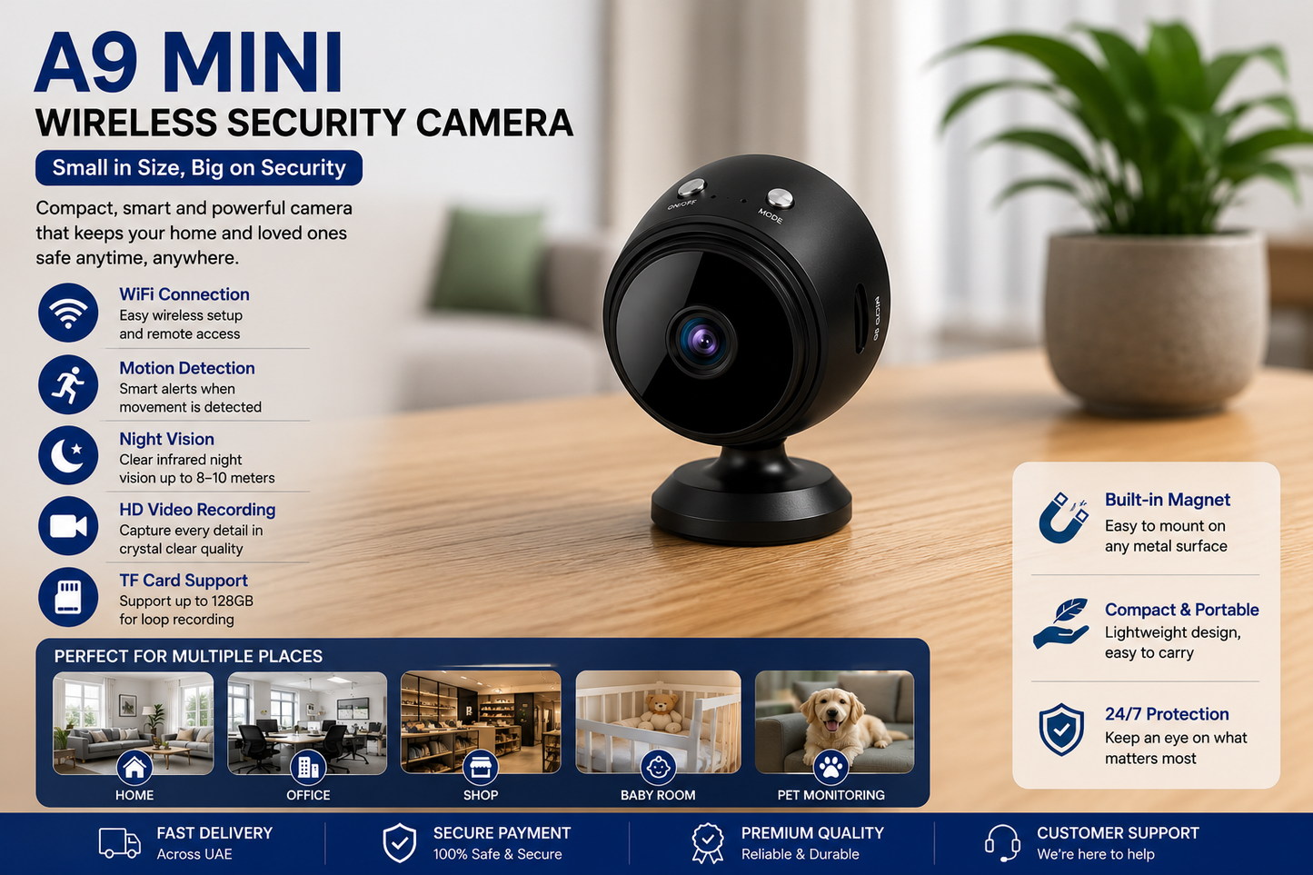 A9 Mini Wireless Security Camera, WiFi Indoor Home Security Camera, Mini Spy Camera, Motion Detection Camera, Night Vision Camera