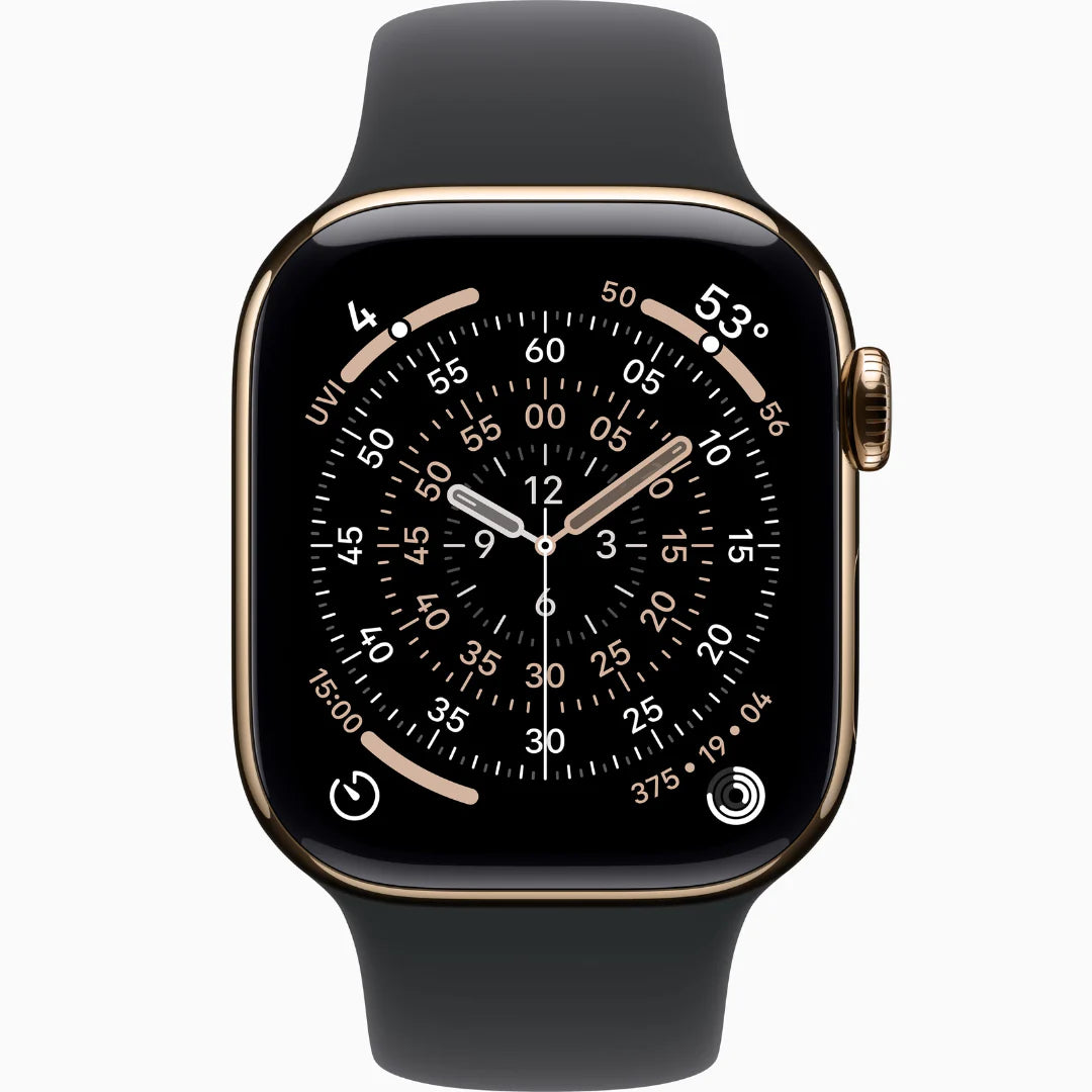 Apple Watch Series 9, GPS + Callular With Stainless Steel / ساعة أبل سيريز 9، مزودة بنظام تحديد المواقع العالمي (GPS) ووظيفة الاتصال، مصنوعة من الفولاذ المقاوم للصدأ.